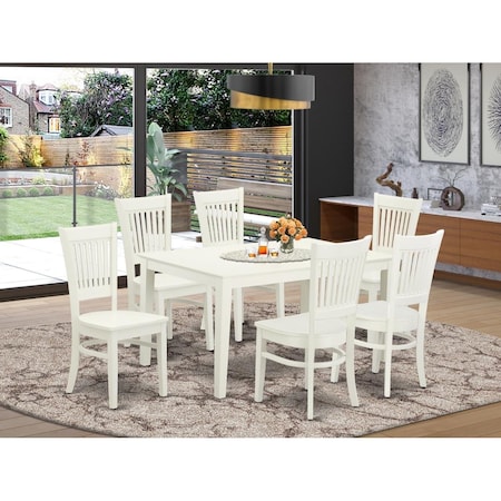 East West Furniture 7 Piece Capri Dining Room Table Set - Linen White CAVA7-LWH-W
